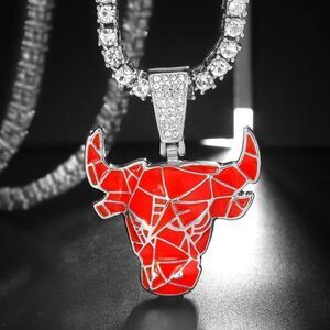 Red Cracked Bulls Tennis Necklace Set